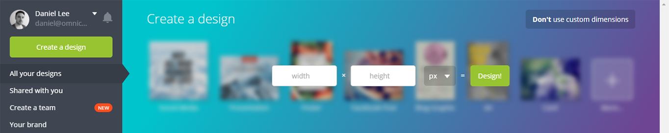 Canva dimensions options for your image