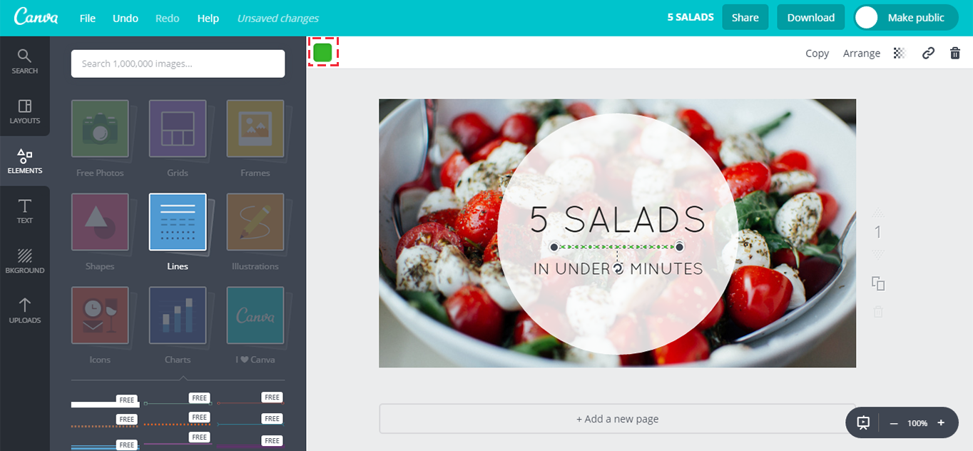 Adding a divider line to the Canva canvas