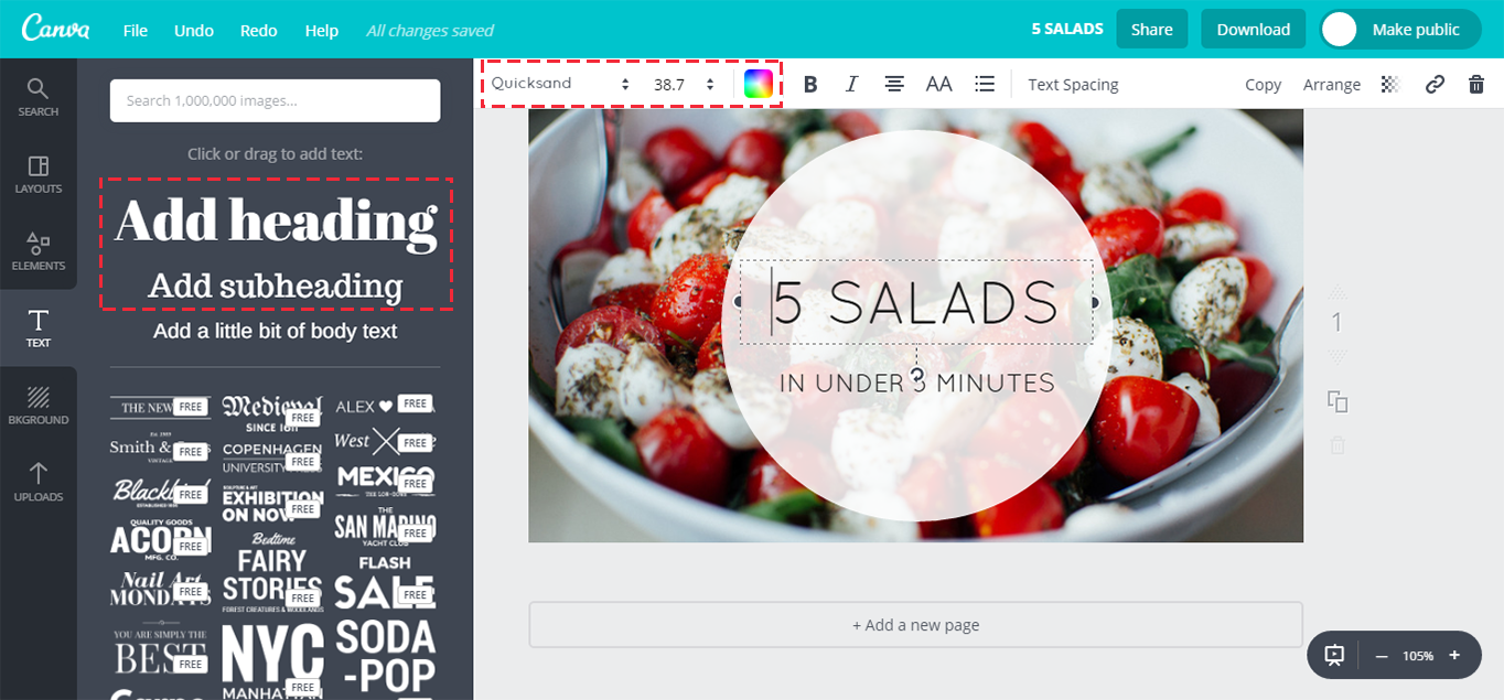 Adding text to the Canva canvas