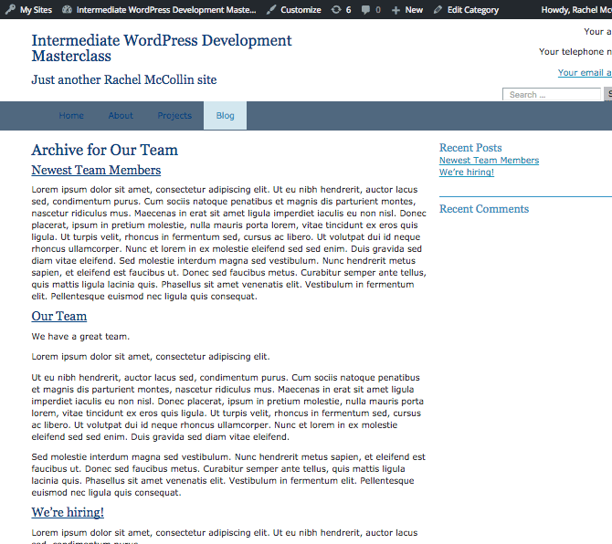 Category archive on the front-end