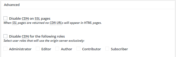 screenshot of advanced cdn settings in cdn menu in w3tc