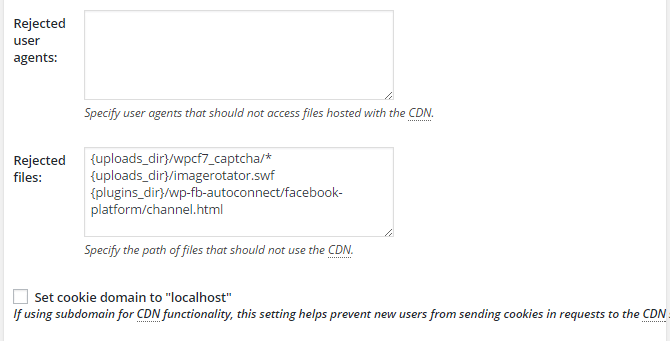 screenshot of advanced cdn settings in cdn menu in w3tc