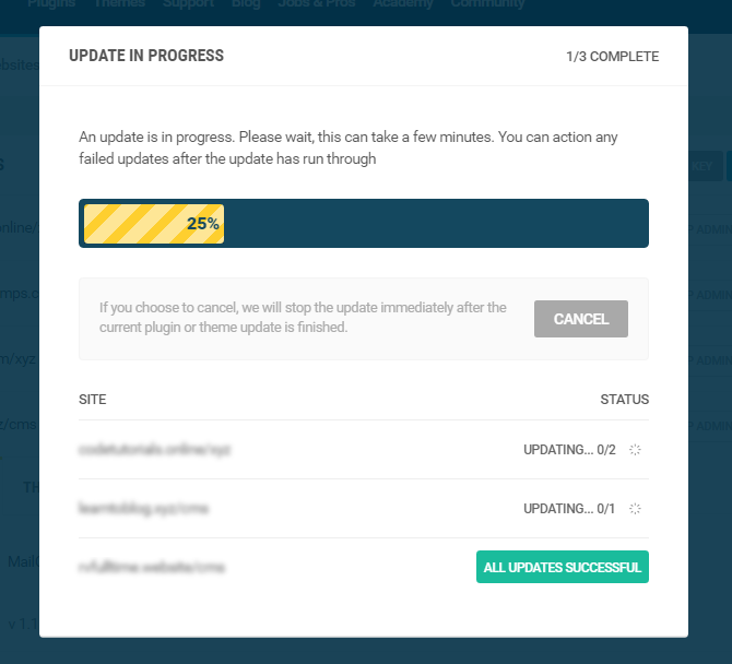 A screenshot of centralized updates in progress