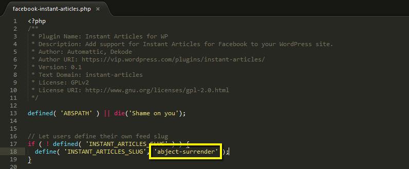 change the definition of constant INSTANT_ARTICLES_SLUG to change the feed URL