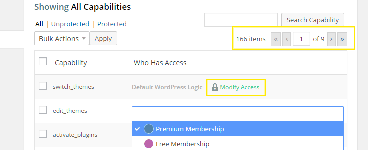 Choose a capability to add to a membership or search for one.
