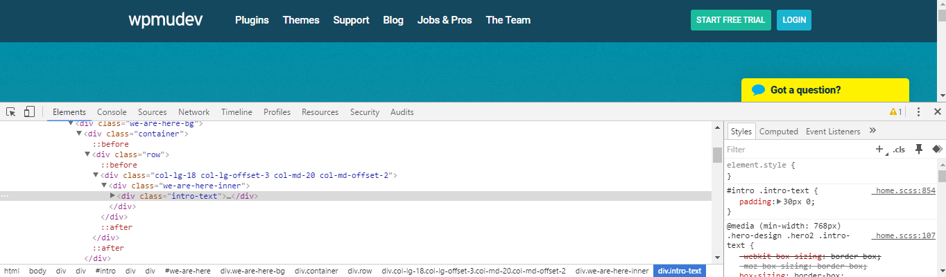 The developer tool is open on a page.