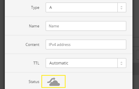 The inline pop-up for adding a DNS record.