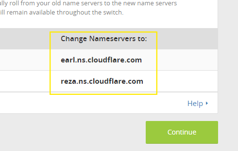 The CloudFlare nameservers are listed on this part of the setup process.