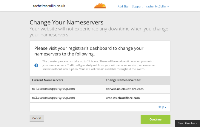 Cloudflare page with nameserver info