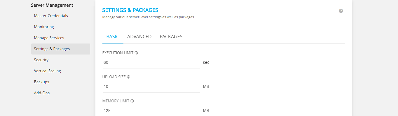 The Cloudways :Settings and Packages