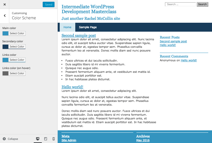 the color controls section in the Cusotmizer
