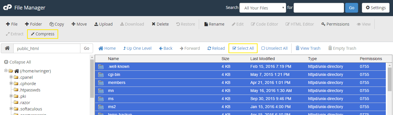 All the files have been selected in the File Manager.