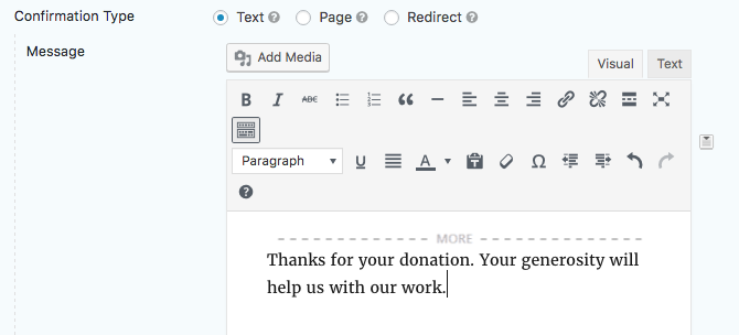 Editing the confirmation message