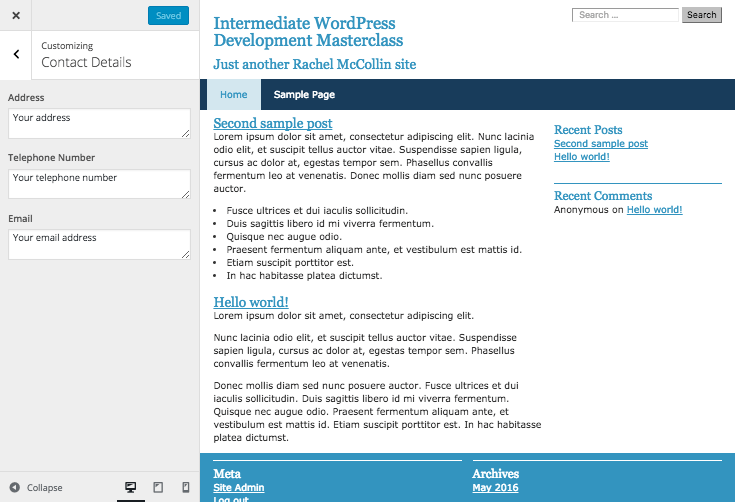 Text controls in the Customizer