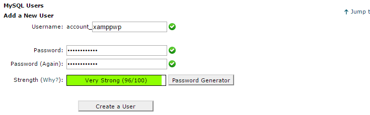use mysql or phpmyadmin to create a user