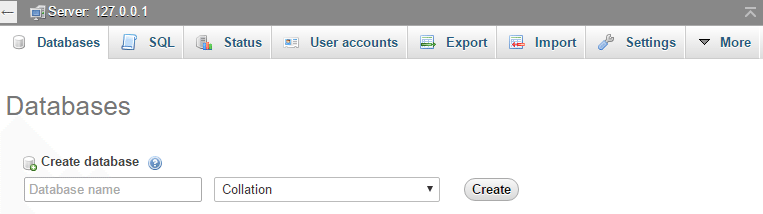 Database creation prompt in phpMyAdmin