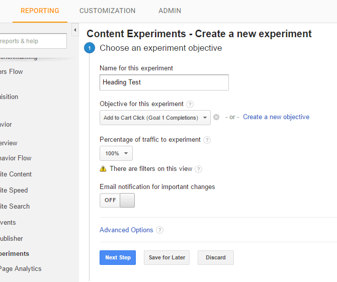 Choose what you would like your experiment to test.
