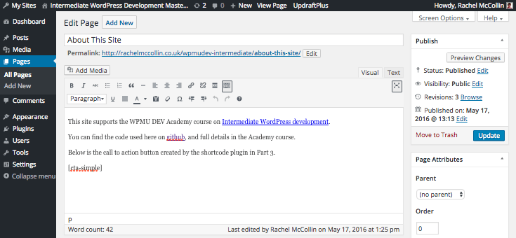 typing the shortcode into a page
