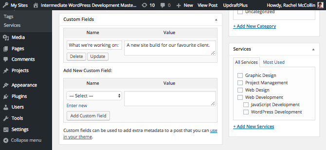 A custom field added to the post editing screen
