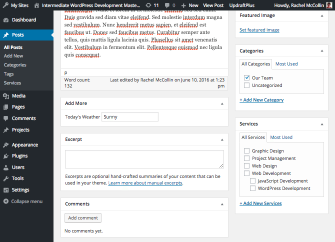 Post editing screen without the custom fields interface
