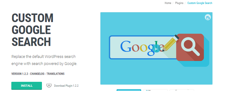 screenshot of custom google search plugin page at wpmu dev