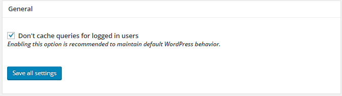 screenshot of general section in database menu in w3tc