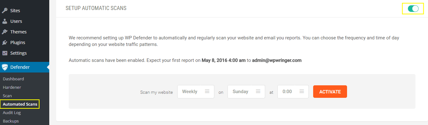 The Automated Scans page.