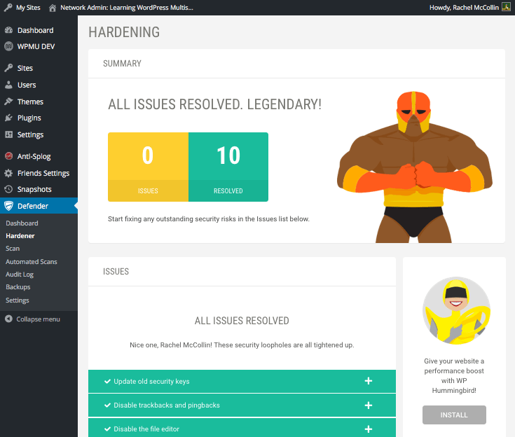 Defender plugin - Hardener screen