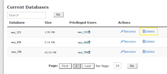 The Current Databases section.