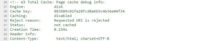 screenshot of page source code indicating the page was not cached