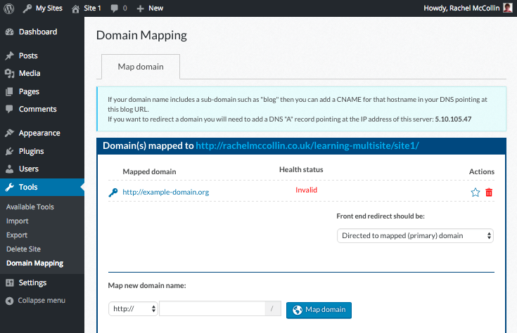 site admin - adding a domain