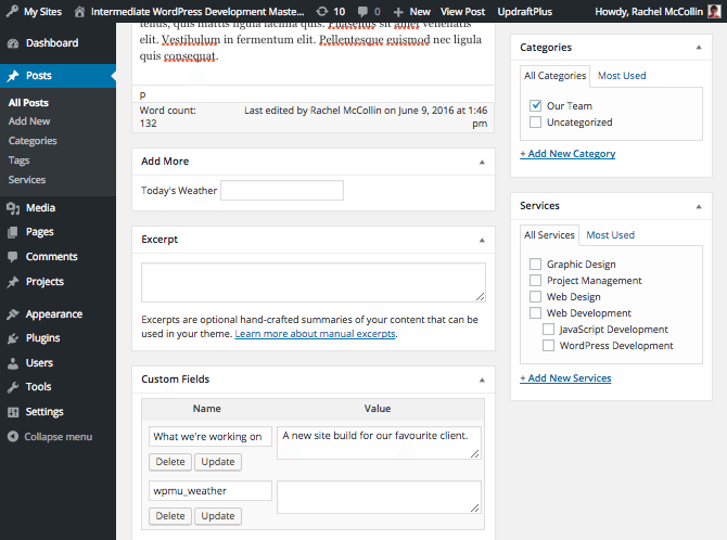A metabaox on the post editing screen - no value added yet