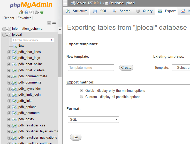 select a single database with phpMyAdmin