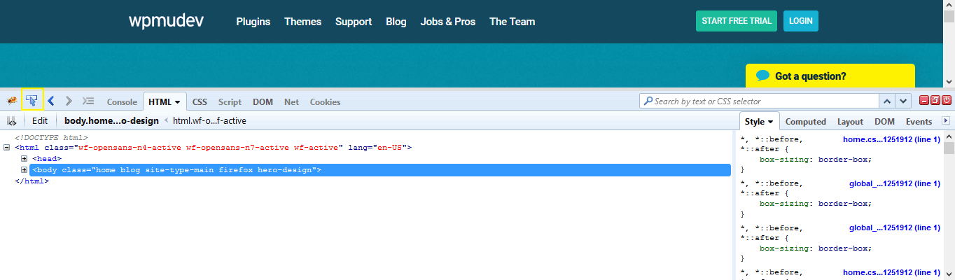 The Firebug developer console in Firefox.
