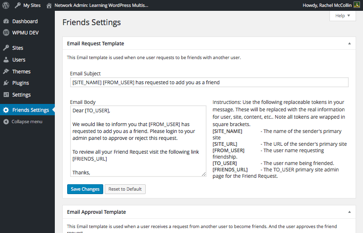 The Friends settings screen