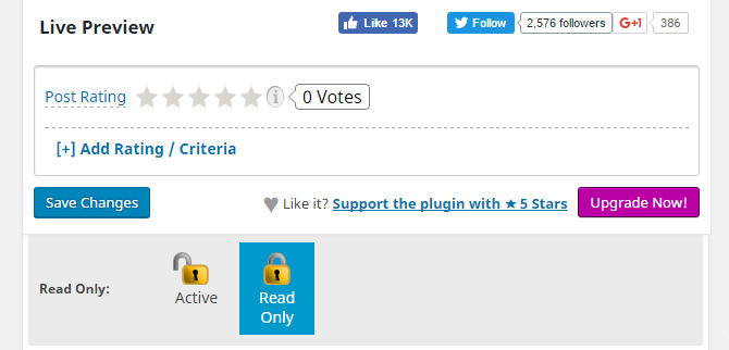 screenshot of setting front page post ratings to read only
