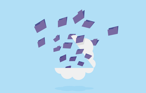 An illustration of a cloud opening and files are pouring out.