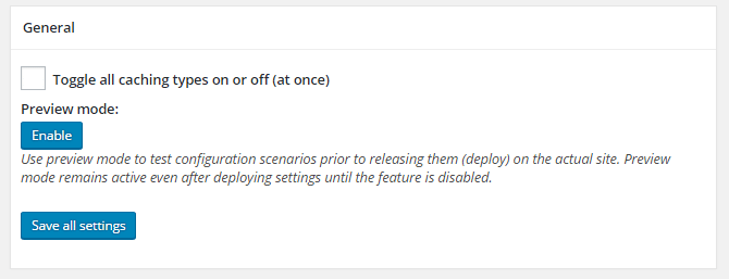 screenshot of general section of general menu in w3tc