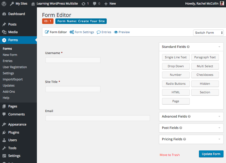 gravity forms - signup form editing