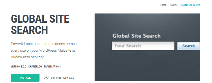 screenshot of global site search plugin page at wpmu dev