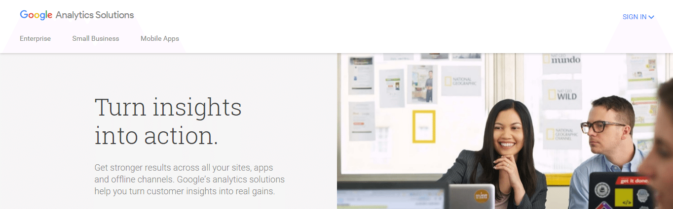 screenshot of google analytics website