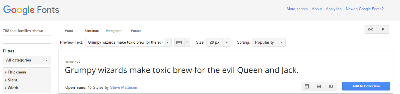 google fonts screenshot