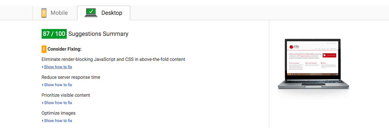 Google PageSpeed Insights helps you identify elements of your website that are slowing down your page loading speed.