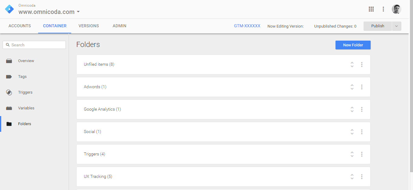 Managing your folders in Google Tag Manager.
