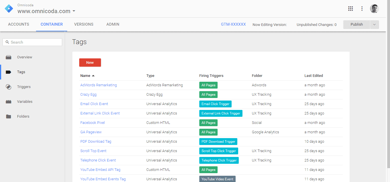 Tracking tags in Google Tag Manager.