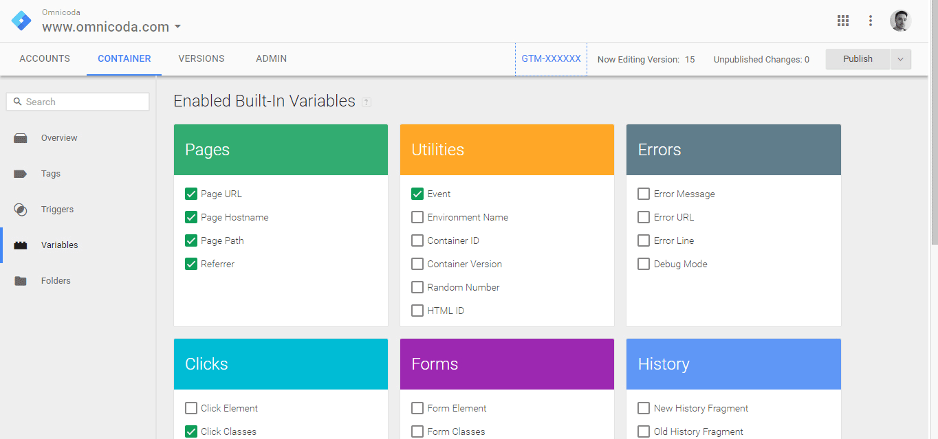 Setting variables in Google Tag Manager.