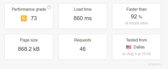 screenshot of a pingdom website speed test