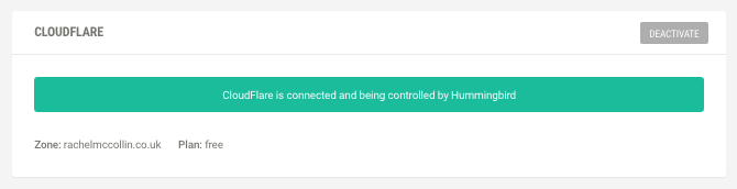 Hummingbird's confirmation box - Cloudflare is working