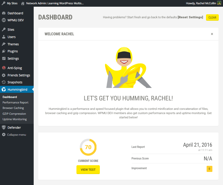 The Hummingbird dashboard screen
