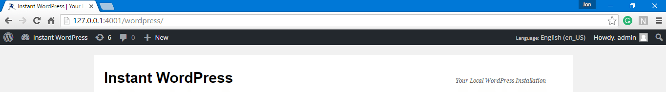 screenshot of instantwp wordpress site running